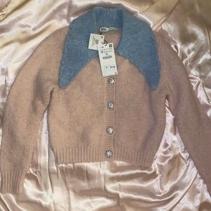 NWT Zara Oversized Collar Pastel Cropped Cardigan